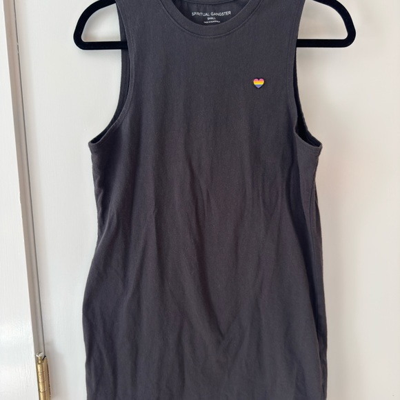 Spiritual Gangster Dresses & Skirts - Spiritual Gangster Charcoal MuscleTank Dress with Rainbow Heart Size Small